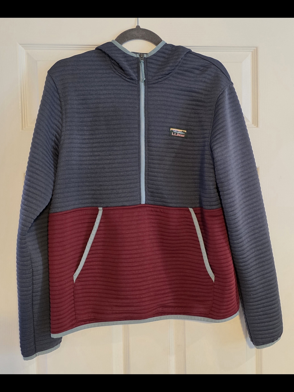 L.L.Bean Quilted Half-Zip Pullover in Blue & Red with Light Blue Trim